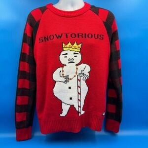 American‎ Stitch Snowtorious Red Black Buffalo Plaid Ugly Christmas Sweater L